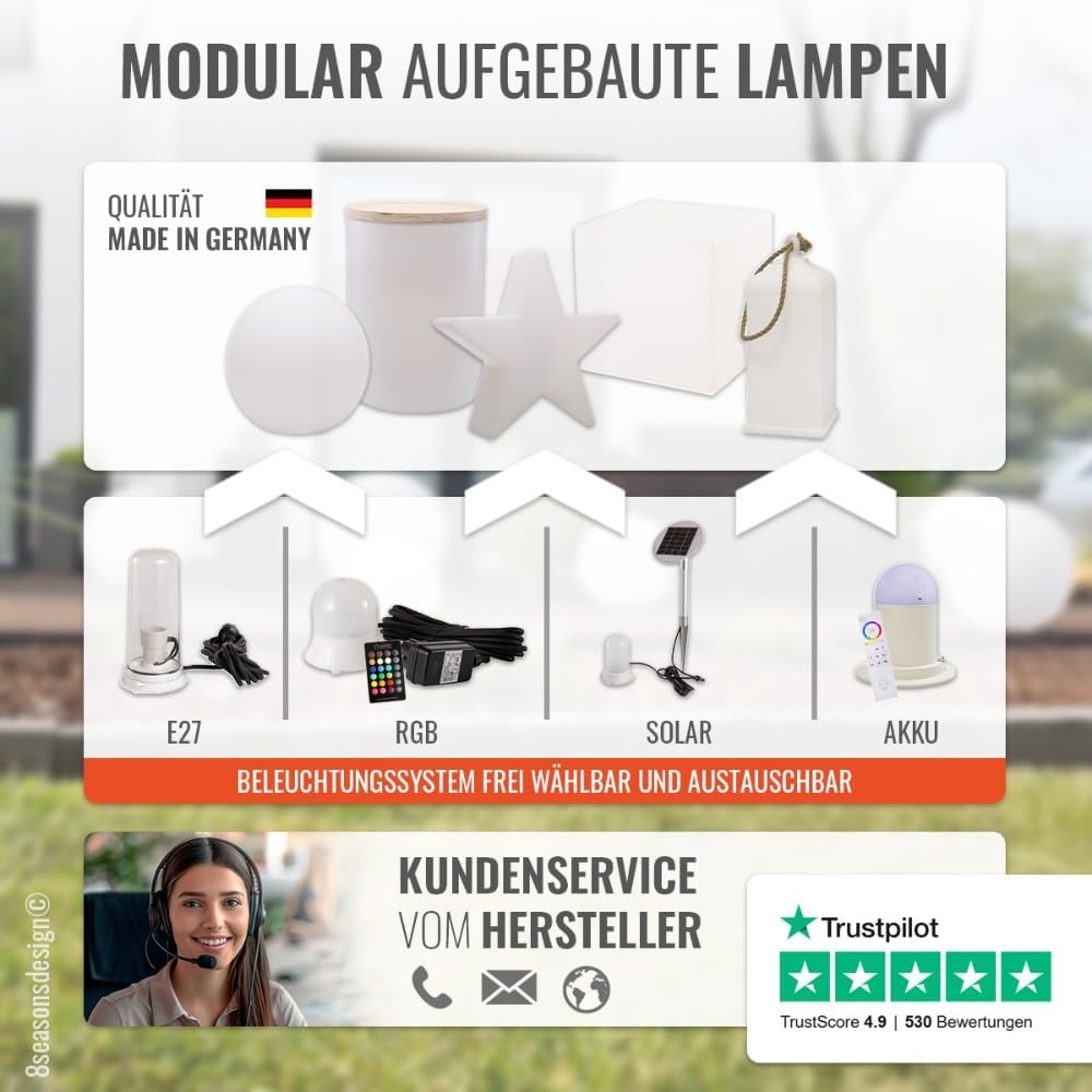 8 seasons design LED Kugelleuchte 40 cm Shining Globe (sand), E27, Leuchtmittel warmweiß – wetterfest – Kugellampe für außen (Garten, Terrasse, Balkon) und innen – robust & langlebig