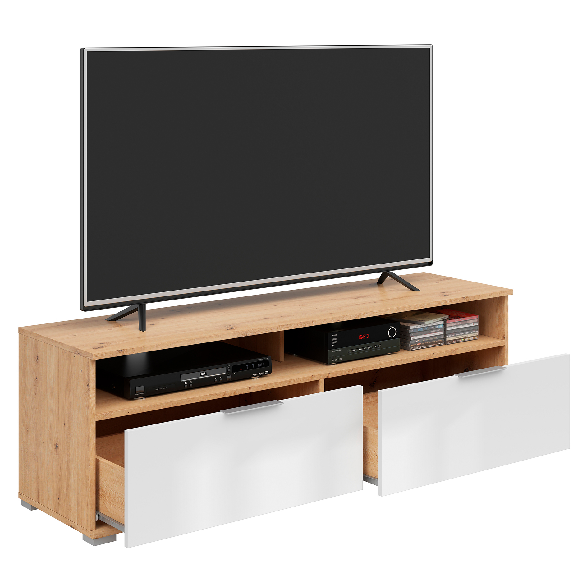 Lowboard - weiß Glanz - Artisan Eiche - 135 cm hoch