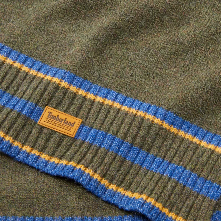 Cachecol listrado multicolorido com pontas para homens na cor verde.