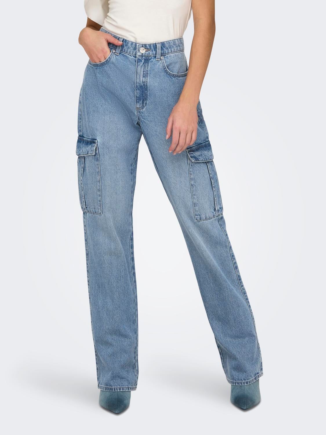 ONLRILEY Hohe Taille Gerade geschnitten Jeans Light Blue Denim