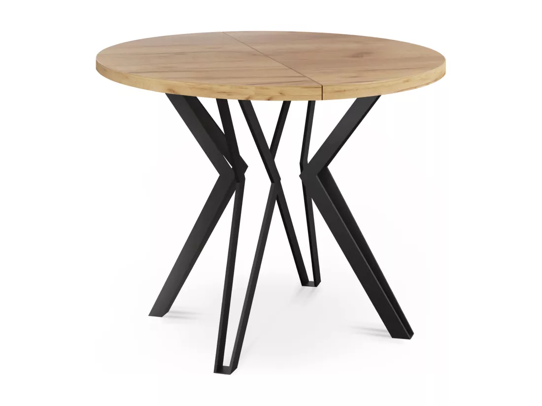 Table Ronde Salle à Manger - 120/196 Cm De Diamètre - Table à Rallonges Avec Pieds En Métal Noir - Style Industriel - Compacte -chêne Craft
