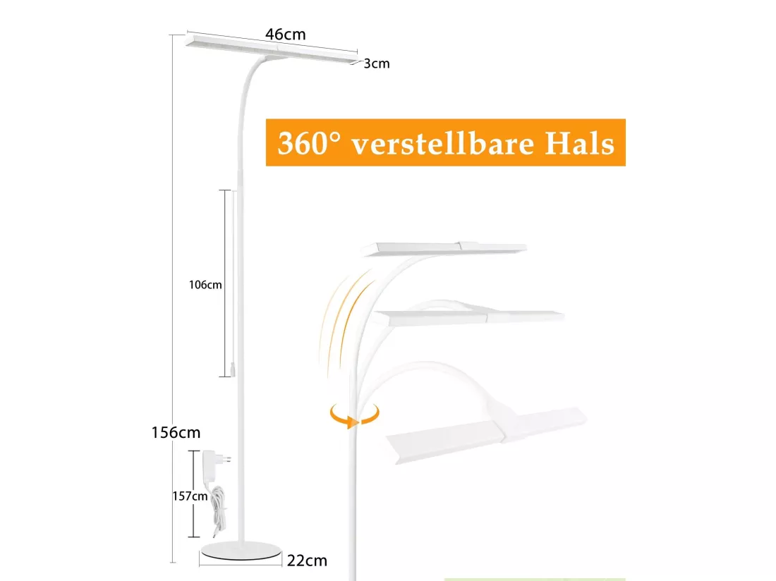 NETTLIFE Lampadaire LED Salon dimmable - 156CM Moderne 10W Touch Control Lampe de lecture avec minuterie Lampe de lit Col de cygne réglable