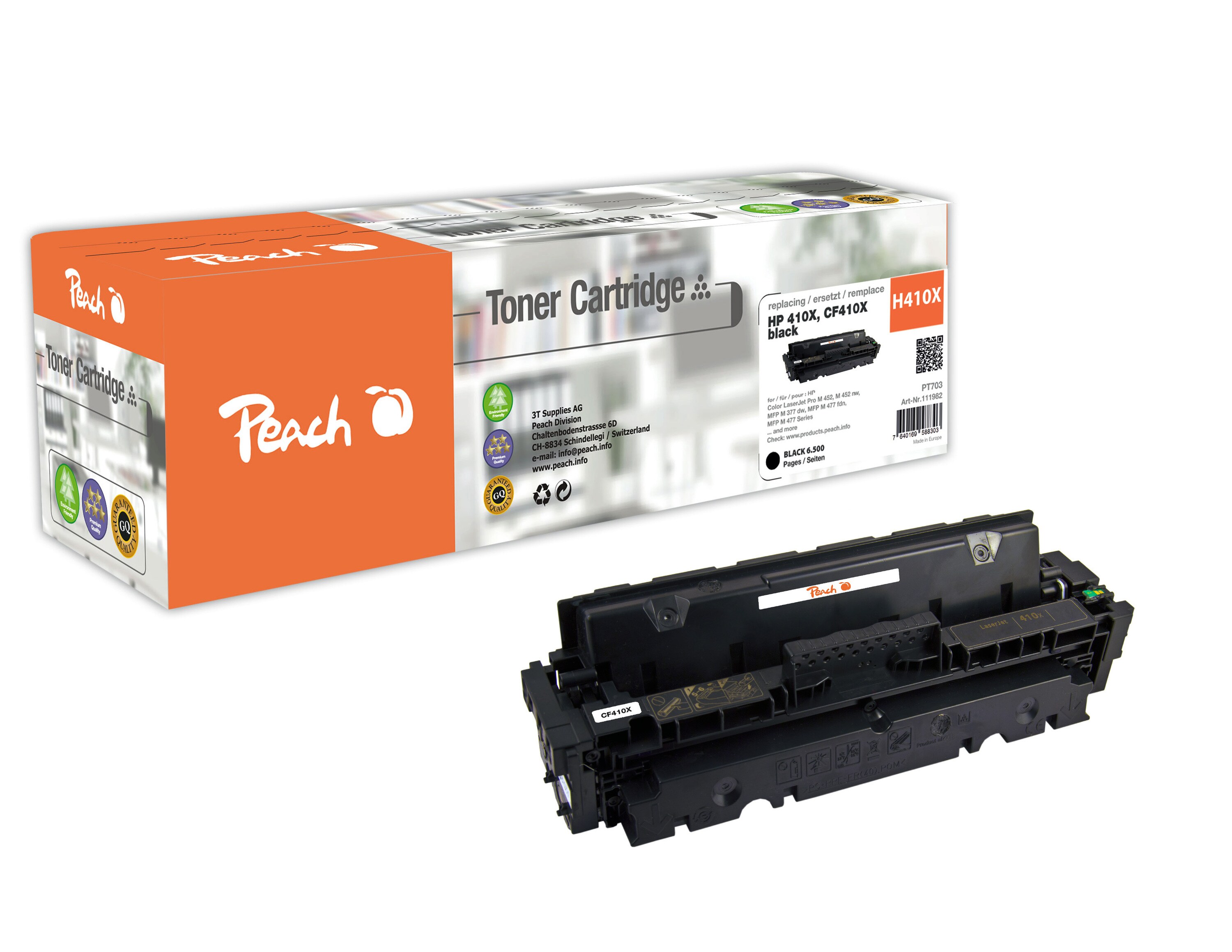 Peach HP 410 XBK Toner XL bk ersetzt HP No. 410X BK, CF410X für z.B. HP Color LaserJet Pro M 452 nw, HP Color LaserJet Pro MFP M 477 fdw (wiederaufbereitet)