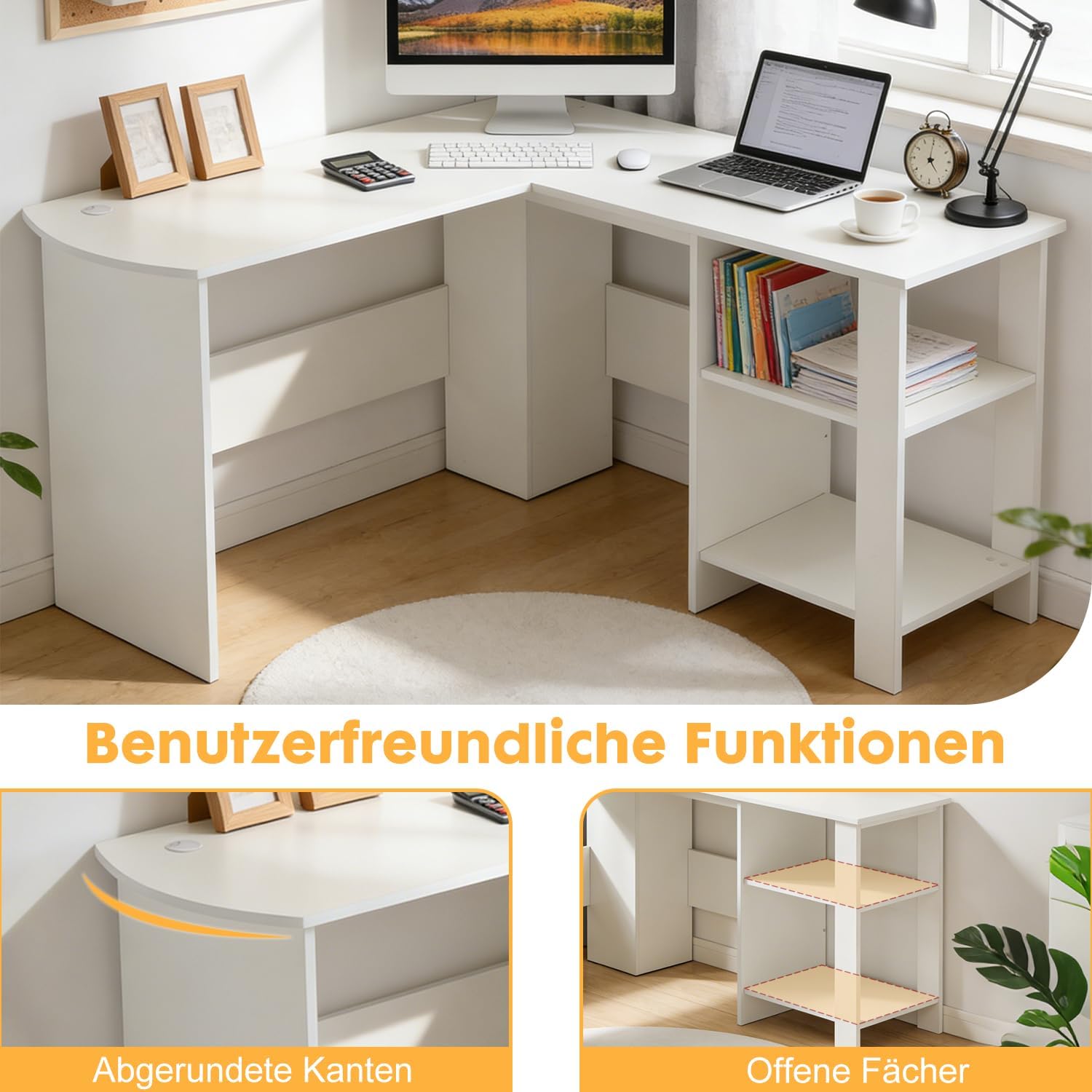 DUMOS Schreibtisch Computertisch Bürotisch mit Kopfhörer Halter und Aufbewahrungstasche Kleiner Schreibtisch Arbeitszimmer Holz PC Tisch Officetisch für Home Office