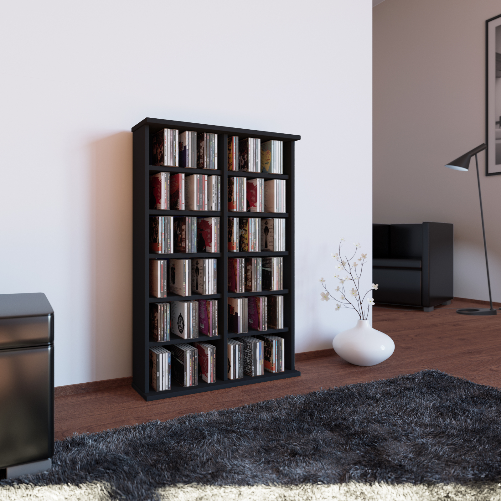 Regal - schwarz - 60 cm breit - für 300 CDs