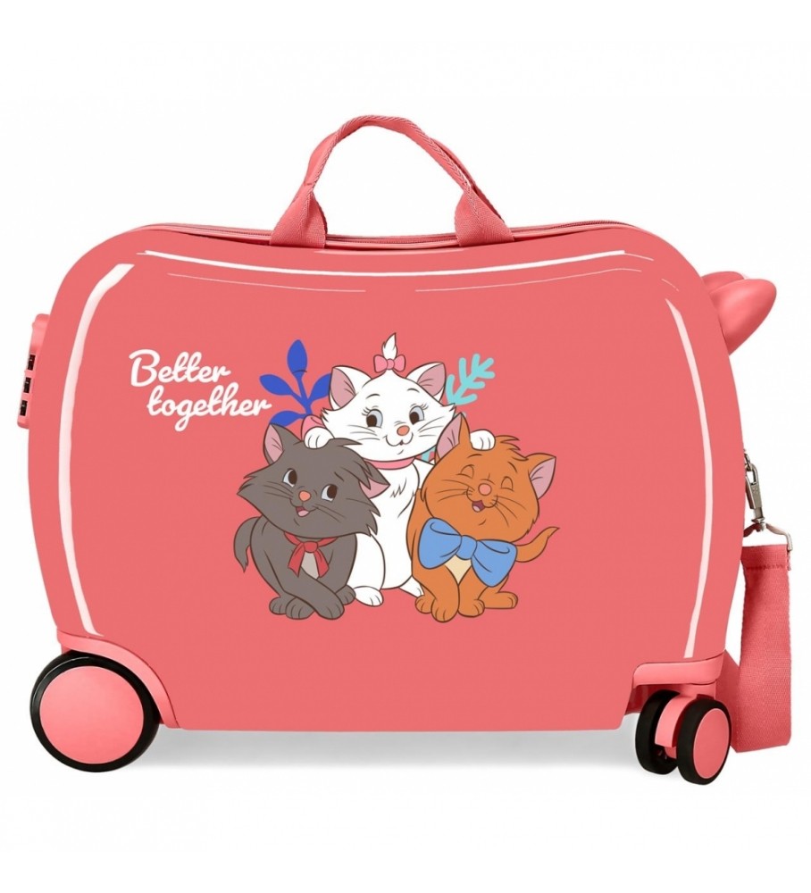 Mala infantil Disney Aristocats Better Together, cor coral, com 2 rodas multidirecionais - 38x50x20cm -