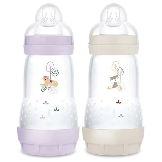 Lot de 2 Biberons Easy Start anti-colique Débit 2   Lilas / Sable        260 ml   de               Mam