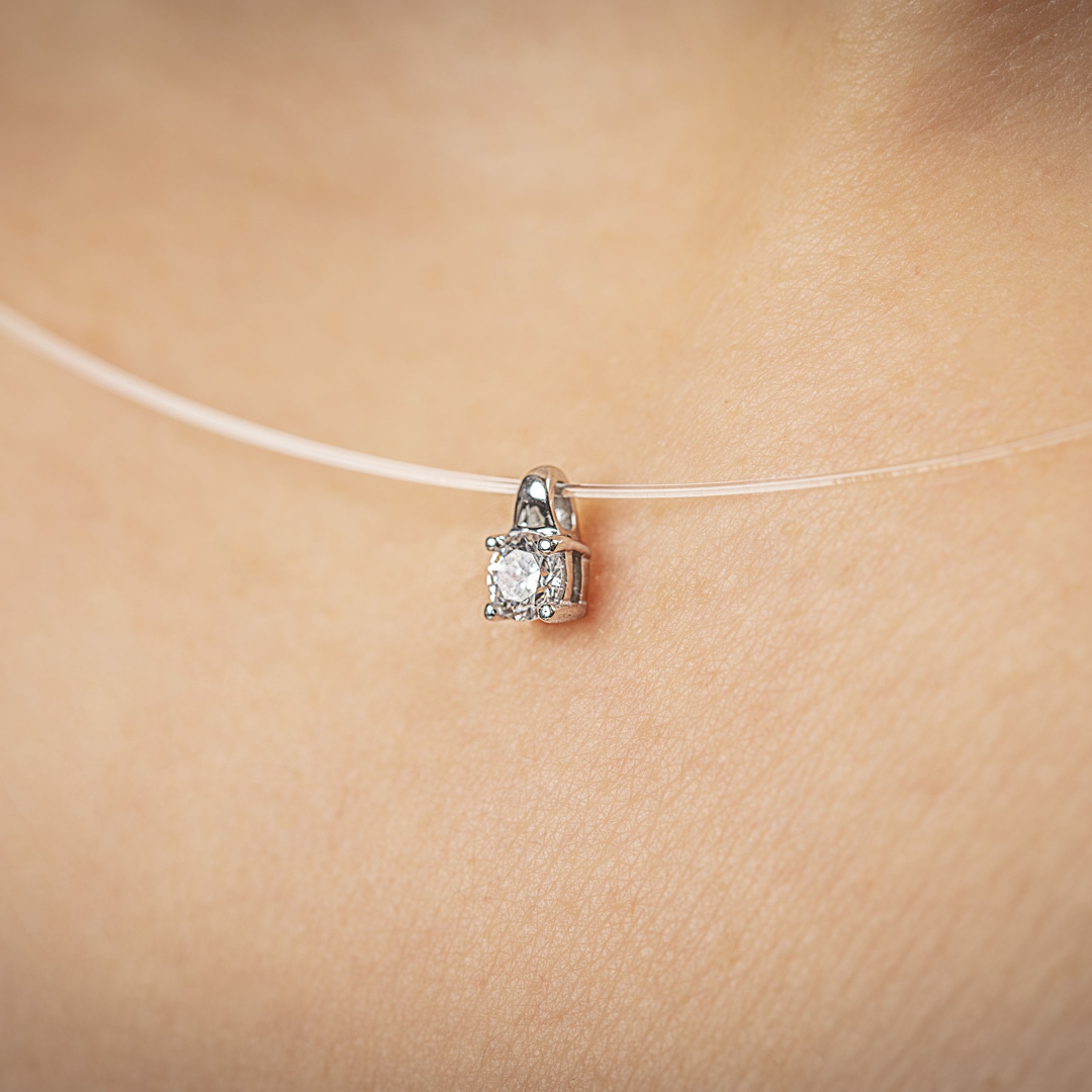 Nylonkette mit Anhänger 750/18 K Weissgold mit Zirkonia Ø 3.5mm