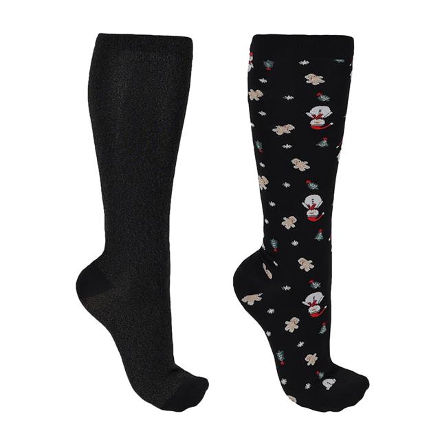 Paardrijsokken QHP Kerst Snowman 2-Pack Donkerblauw