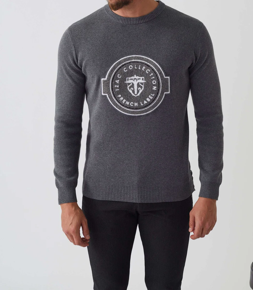 Pull col rond gris 