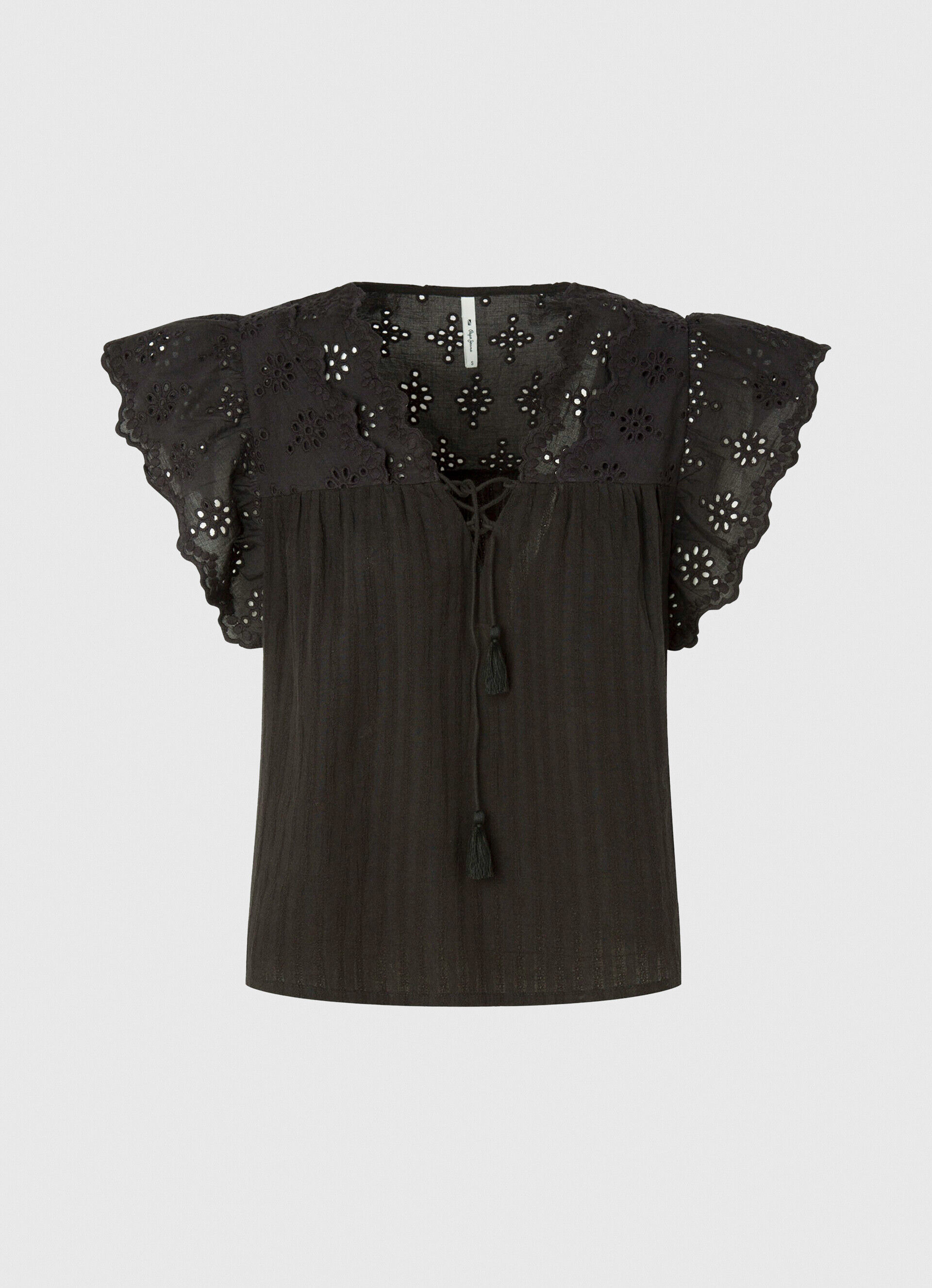 Blusa de algodão com detalhes vazados - preta