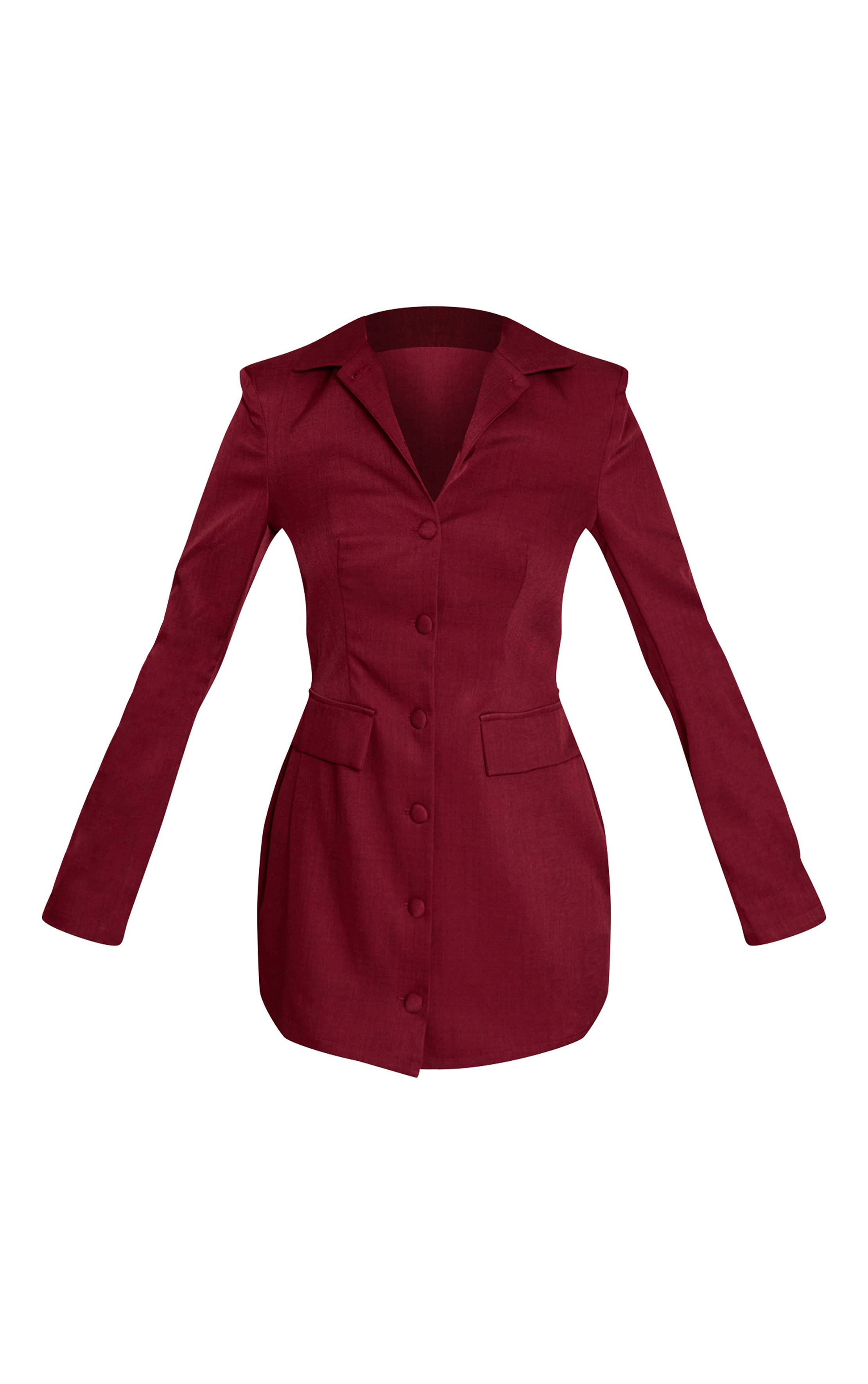 Rouge Bordeaux Robe Mini Ajustée Boutonnée Avec Détail Poches