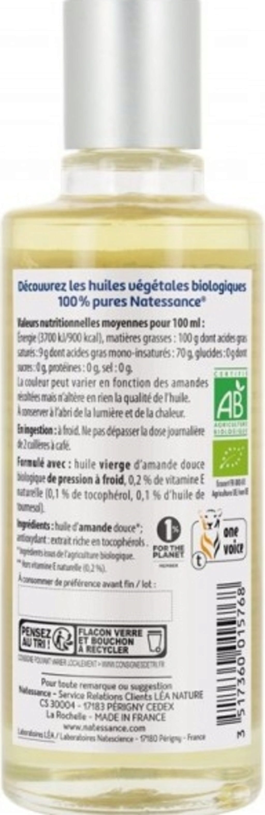 Natessance  Bio Süßmandelöl, 100 ml