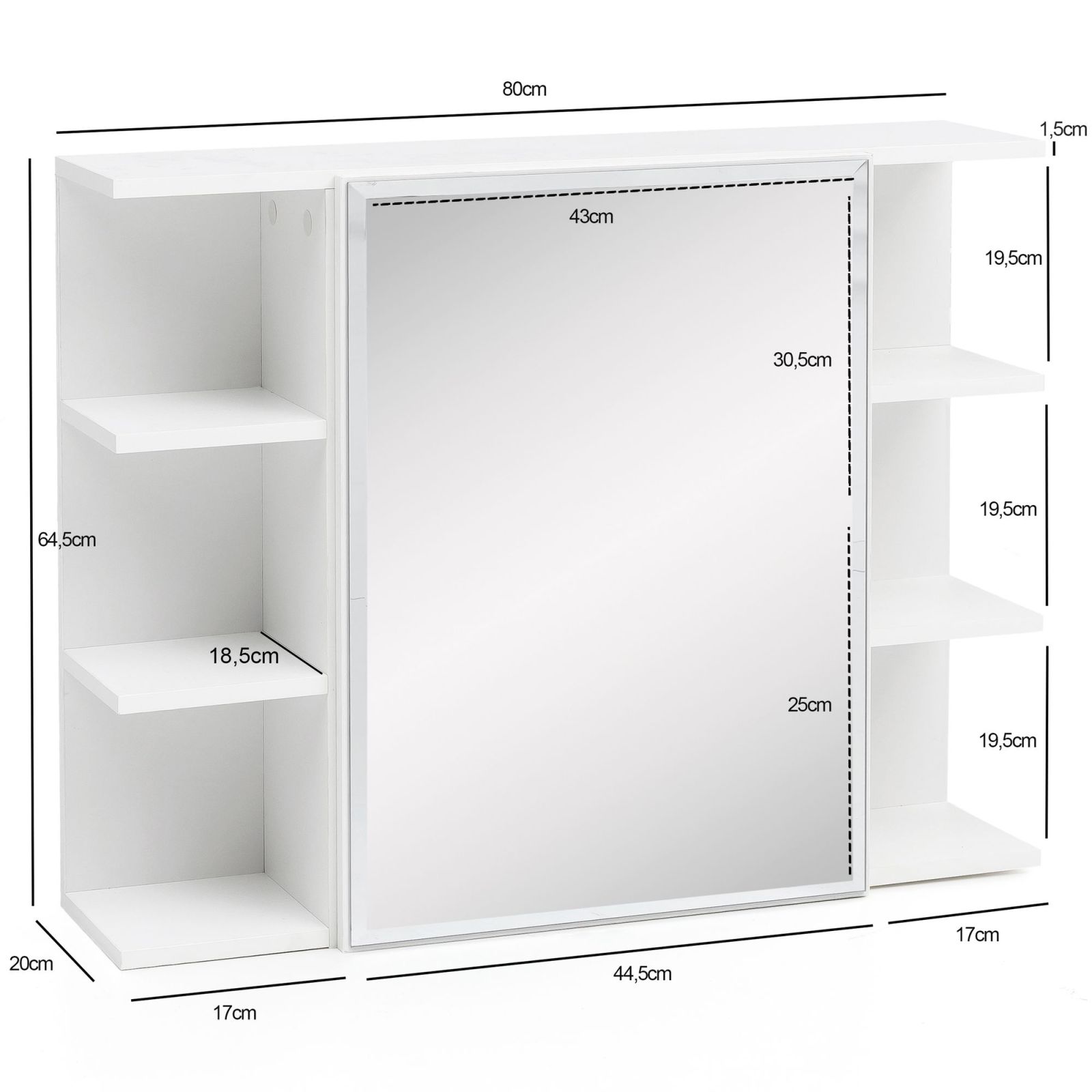 Spiegelschrank - weiß - 80 cm breit