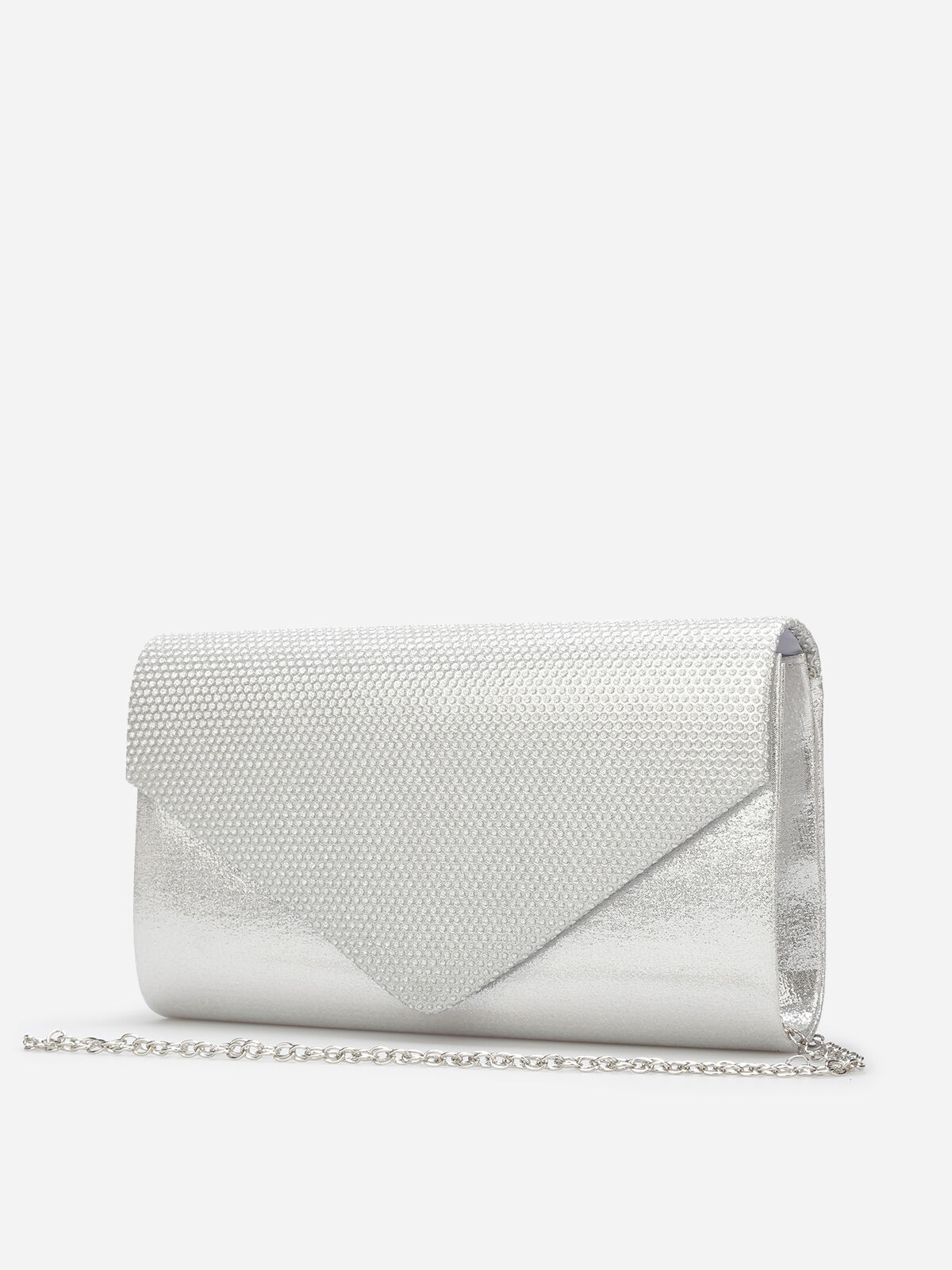 Pochette enveloppe satinée à strass- Argenté