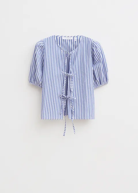 Blouse met strik details blauw (BLW)