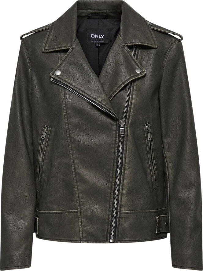 ONLY ONLNUMA FAUX LEATHER BIKER JACKET C Chocolate chip/washed