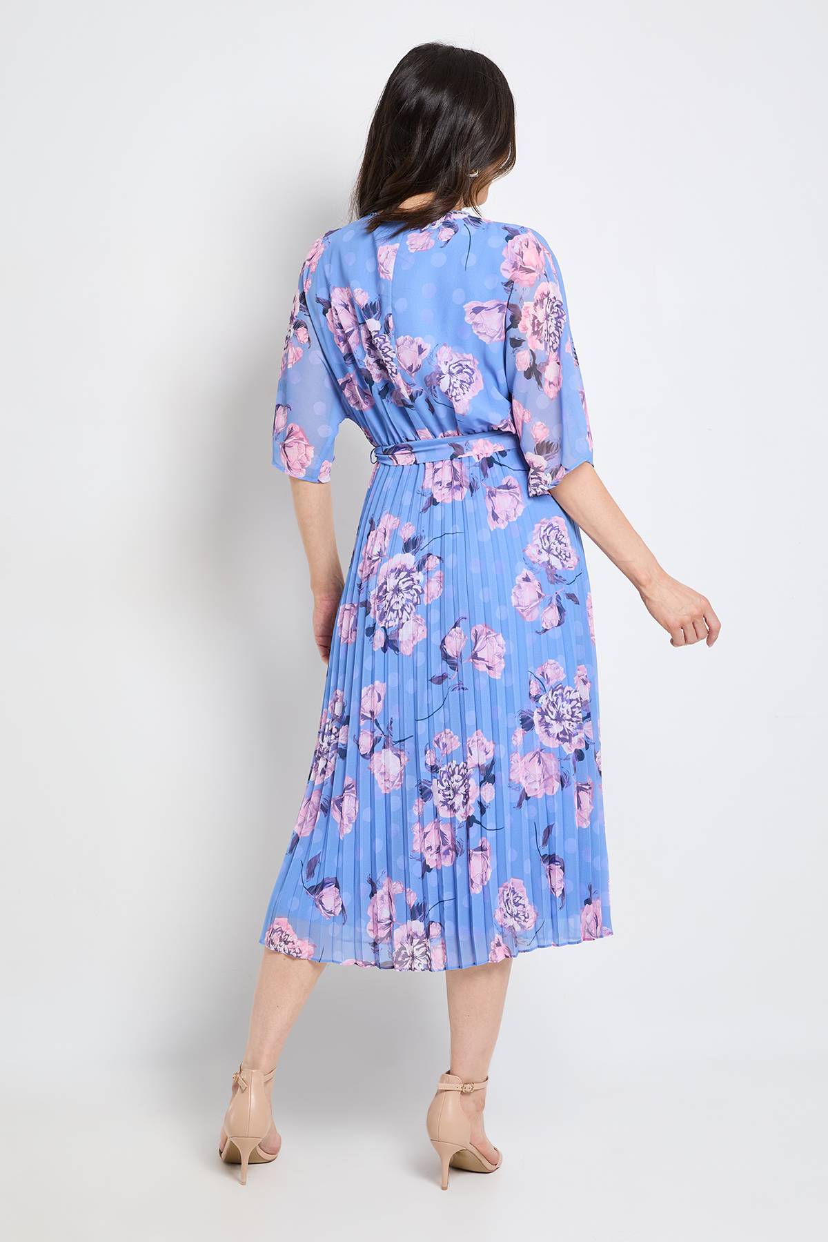 Wallis Robe Midi Plissée À Motifs Floraux Et Pois Mélangés