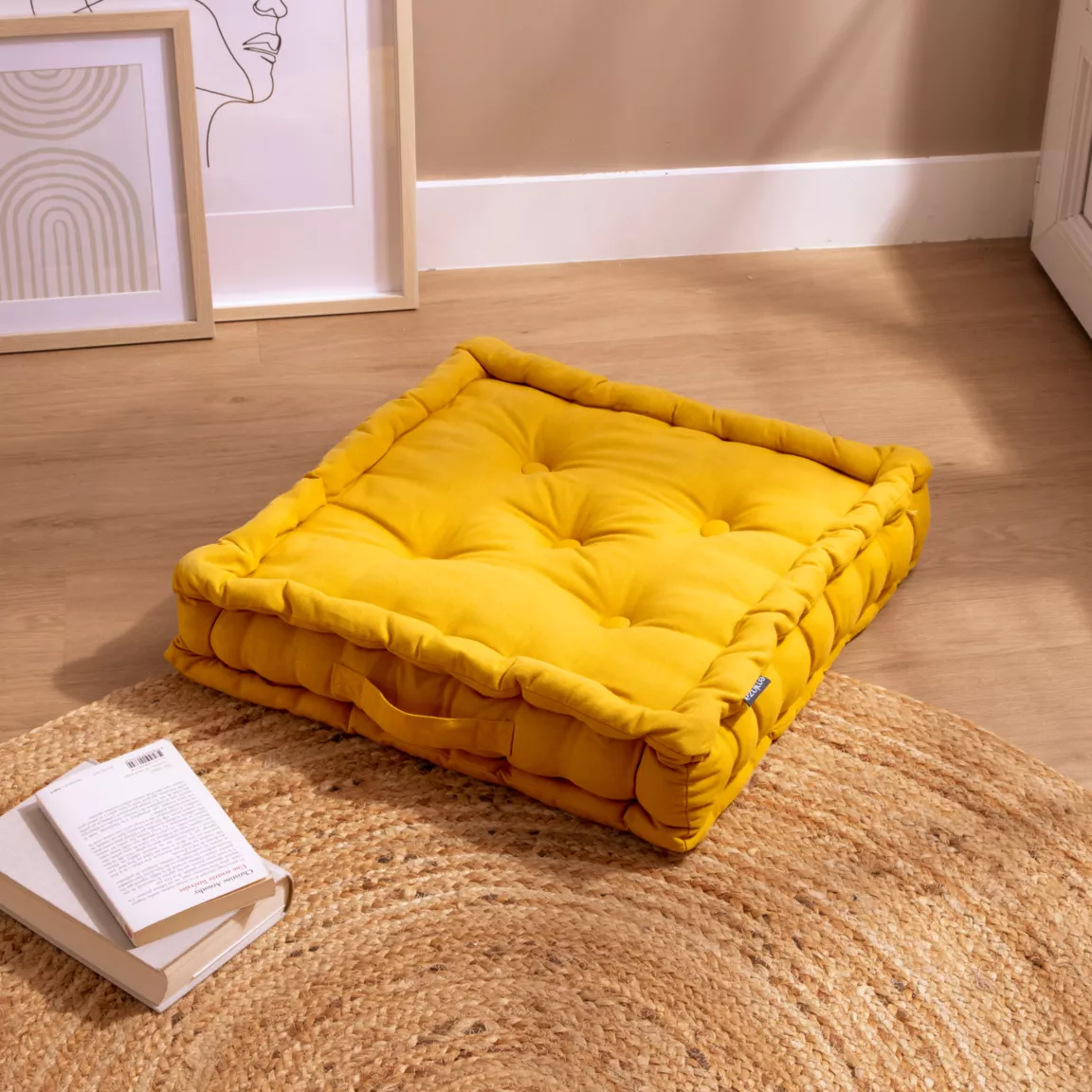 Coussin de sol coton (50 x 50 cm) Pixel Jaune moutarde