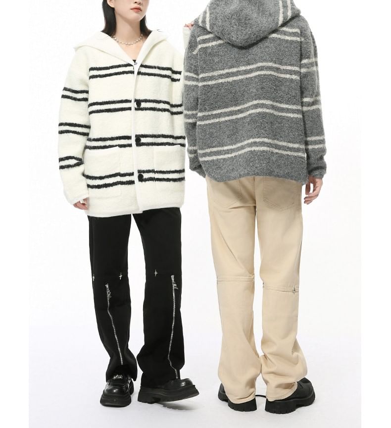 FAERIS - Oversized gestreepte cardigan met capuchon en knopen