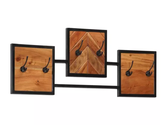 Porte-manteau mural 90x1x35 cm bois massif d'acacia et fer