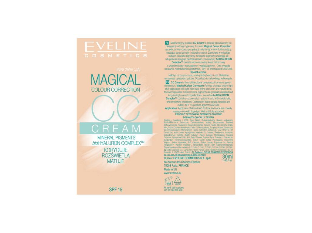 CREME ROSTO EVELINE MAGICAL CC MEDIUM BEIGE 30ML