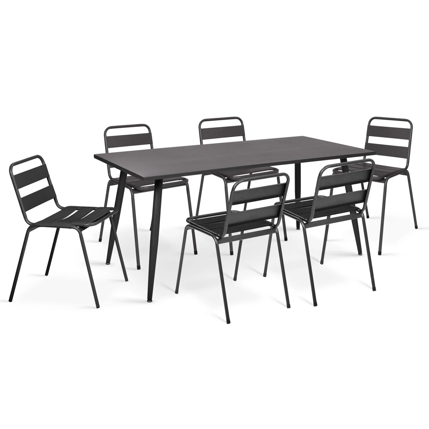 Salon de jardin VALENCIA en acier table 180 cm et 6 chaises empilables gris anthracite