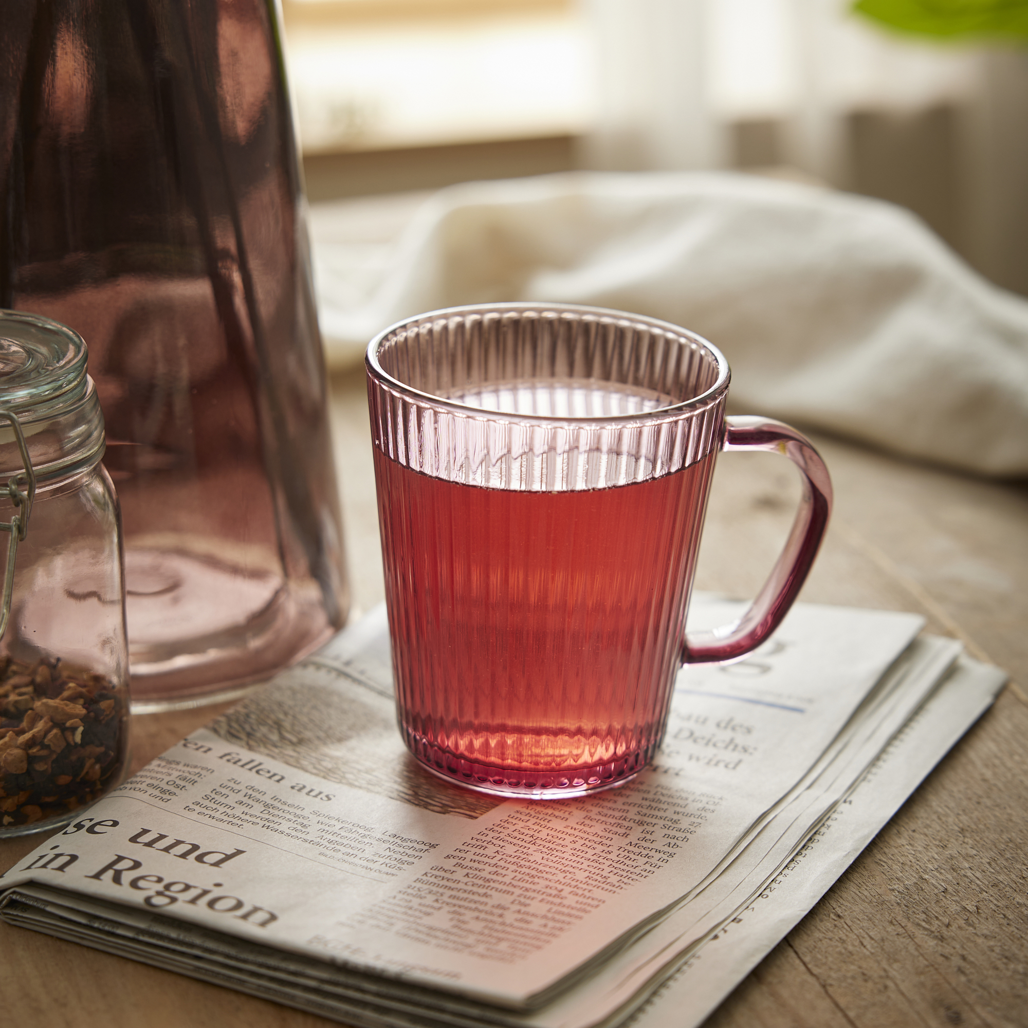 Teeglas Rillen, rot, 300 ml