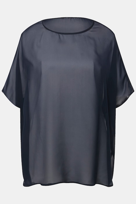 Chiffonbluse, Oversized, Rundhals, Halbarm
