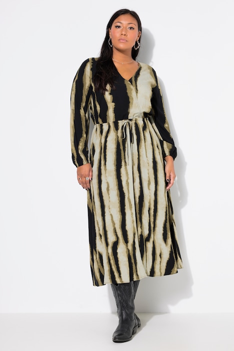 Maxikleid, A-Line, Batik-Streifen, Wrap-Optik