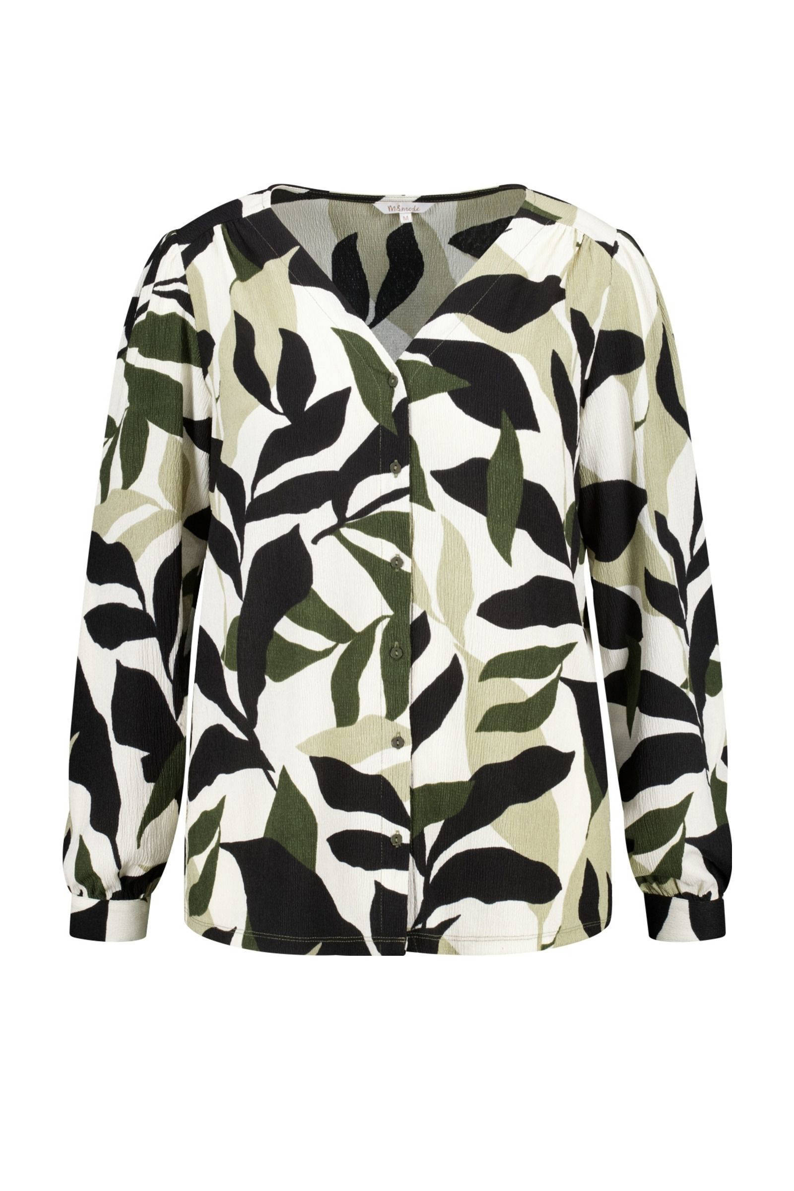 MS Mode blouse met all over print kaki/zwart/wit