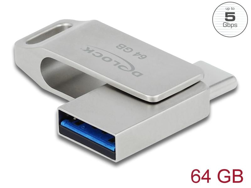 Delock USB-Stick 3.2 Gen 1 USB-C   Typ-A 64 GB Delock USB 3.2 Gen 1 USB-C   Typ-A Speicherstick 64 GB – Metallgehäuse
