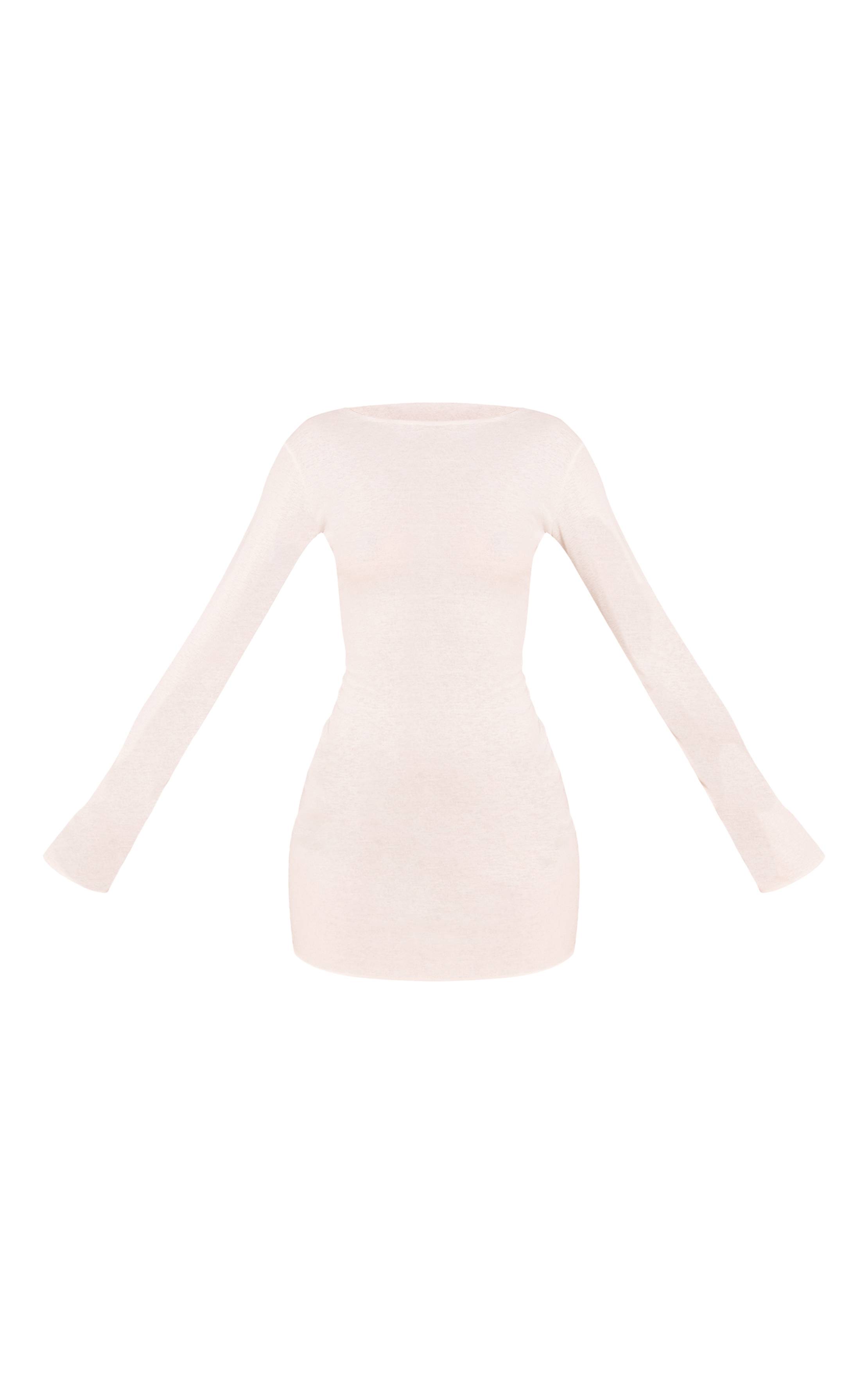 Crème Robe Mini Tall Col Bateau Manches Évasées En Crêpe Texturé