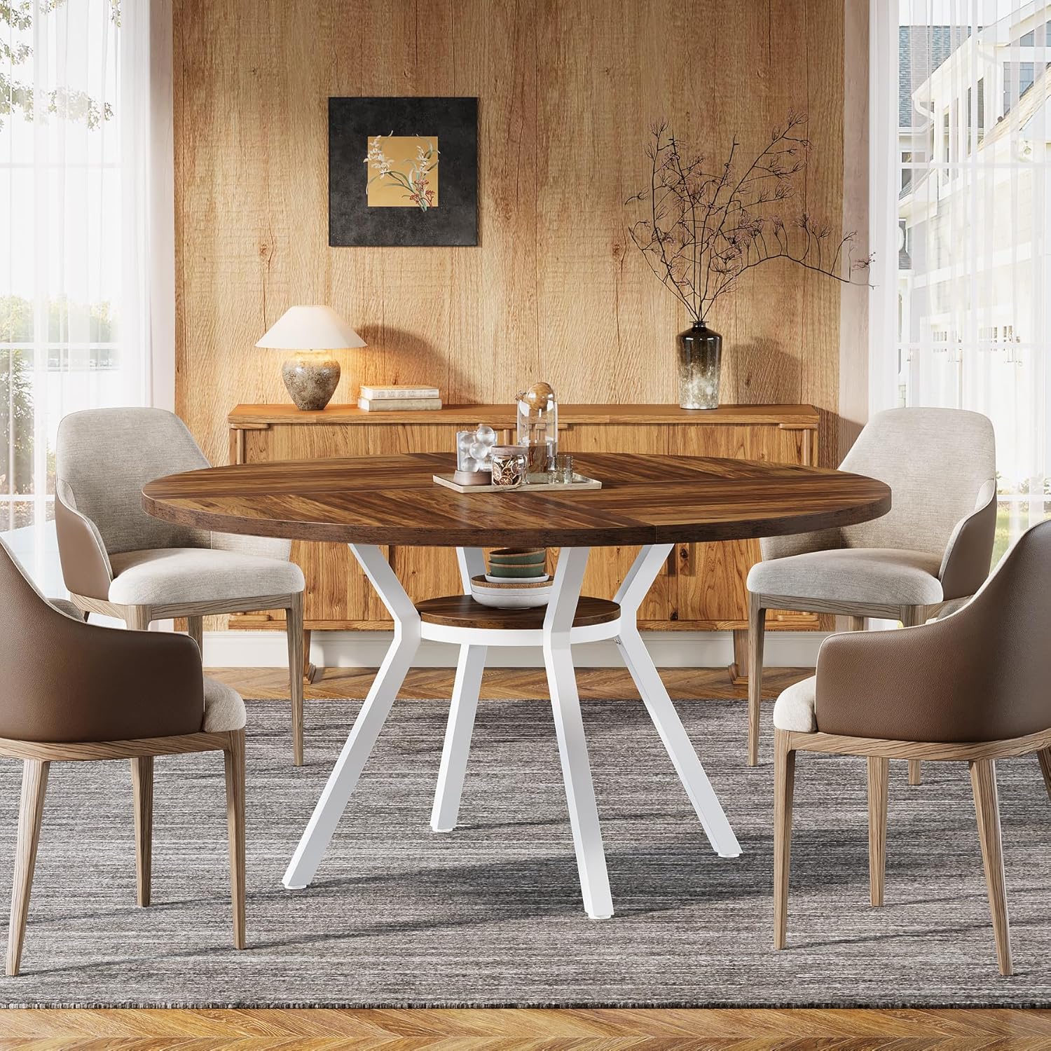 Tribesigns Runder Esstisch für 4 Personen,120CM Runder Esszimmertisch mit Metallfuß,Küchentisch mit Ablagefach für Zuhause,Esszimmer, Wohnzimmer,weiß (braun) UW4944208