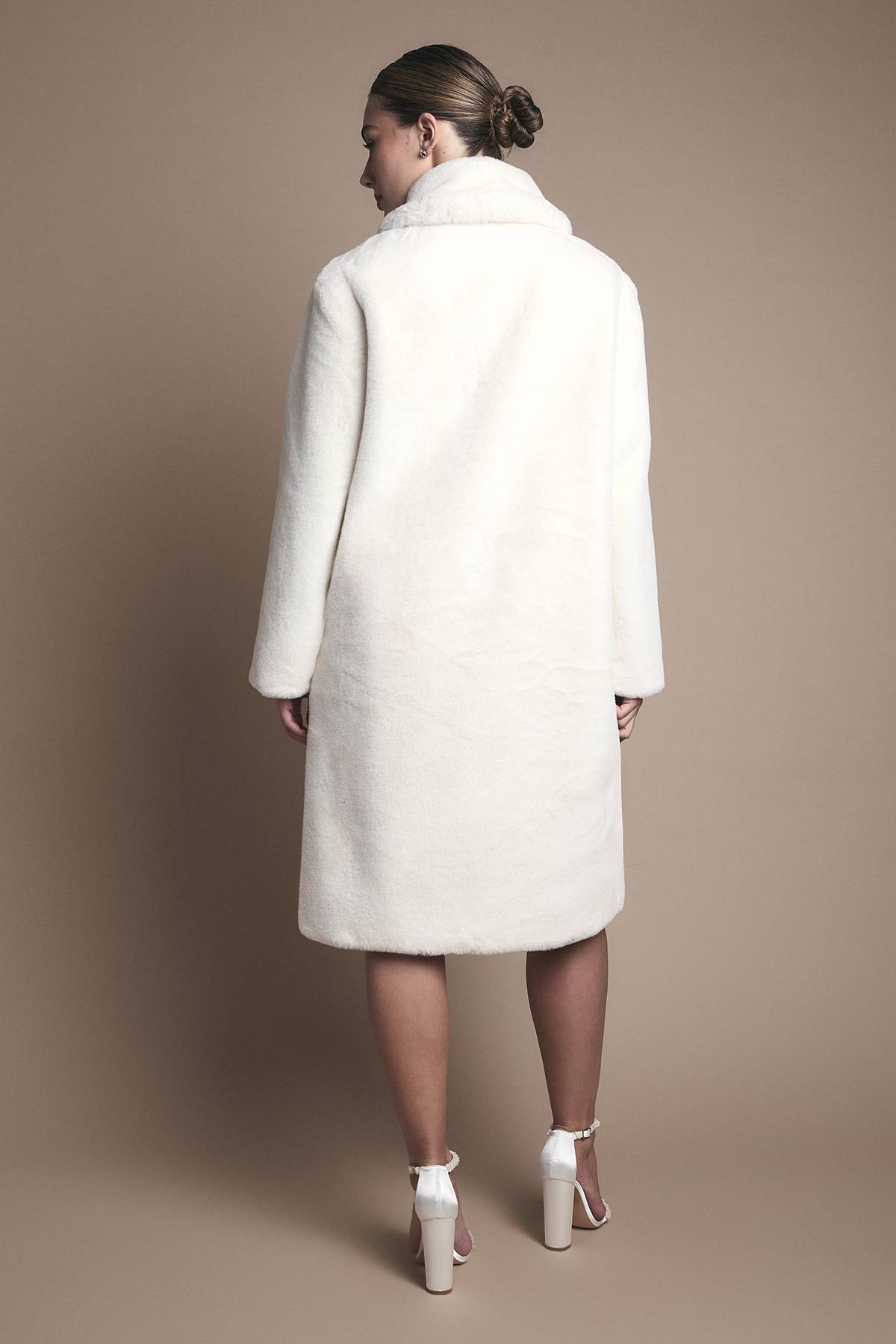 Coast Manteau Long à Col en synthétique Ivoire