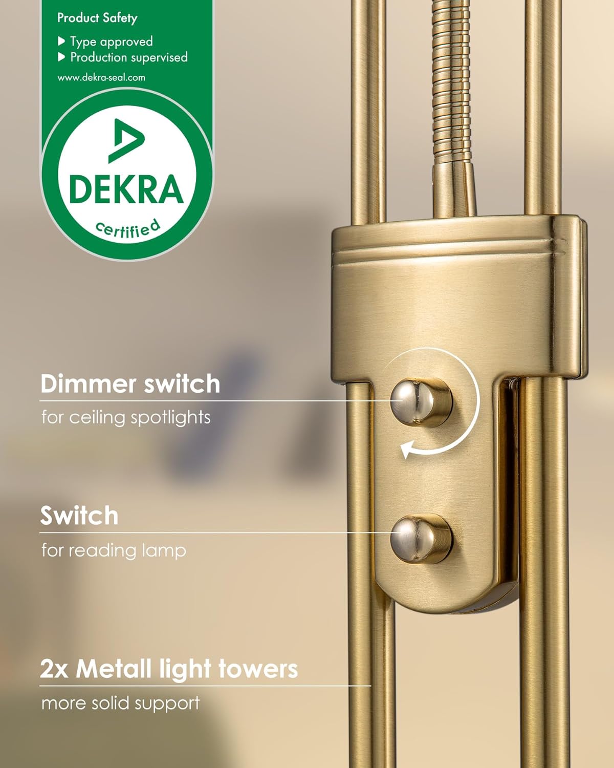Home Sweet Home Stehleuchte LED Messing - Dimmbar R7s Hauptlicht & G9 Leselampe - Goldbronze - 50x50x180cm - Wohnzimmer