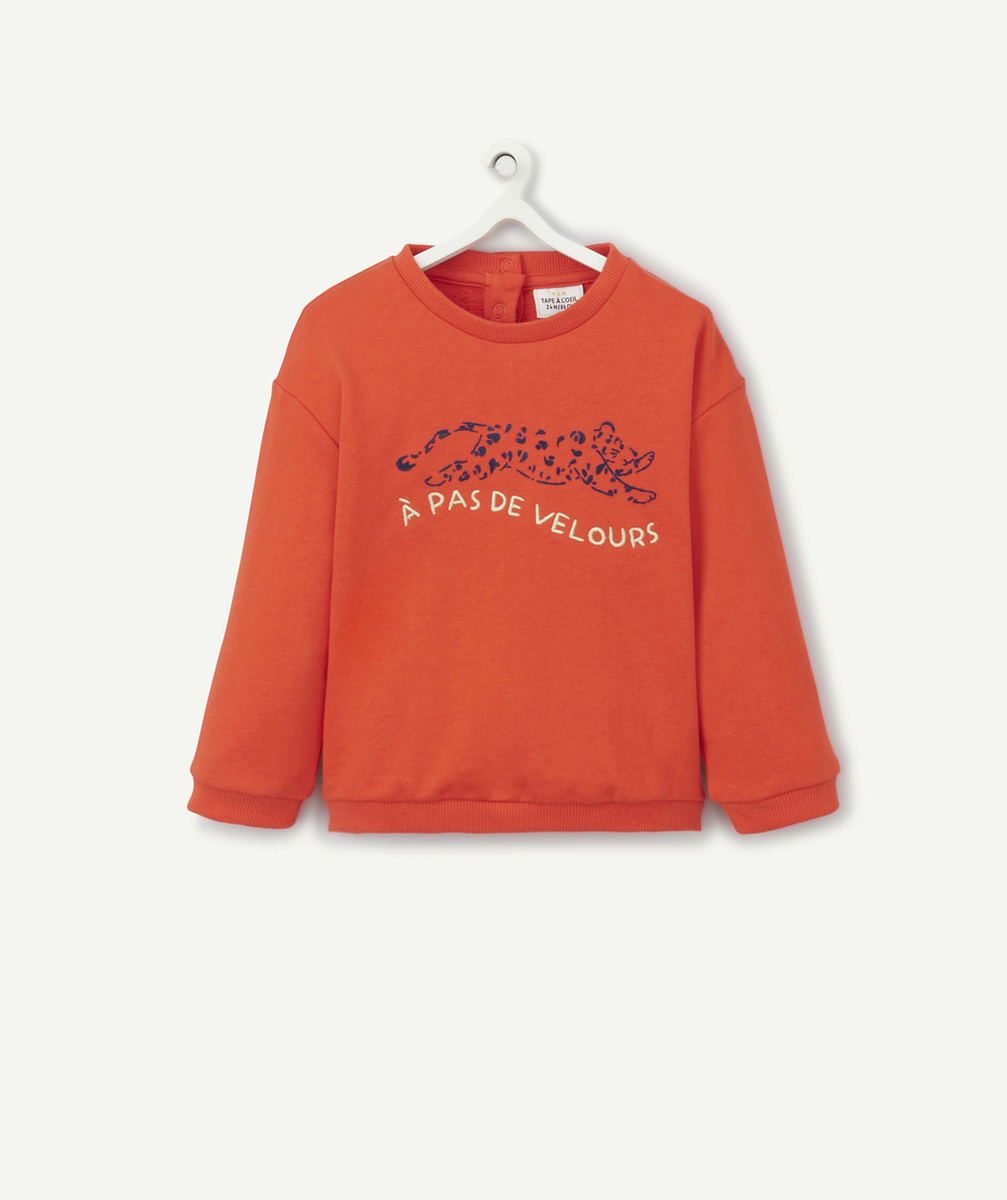 SWEAT BÉBÉ FILLE EN COTON BIO ROUGE AVEC TIGRE DOUX
