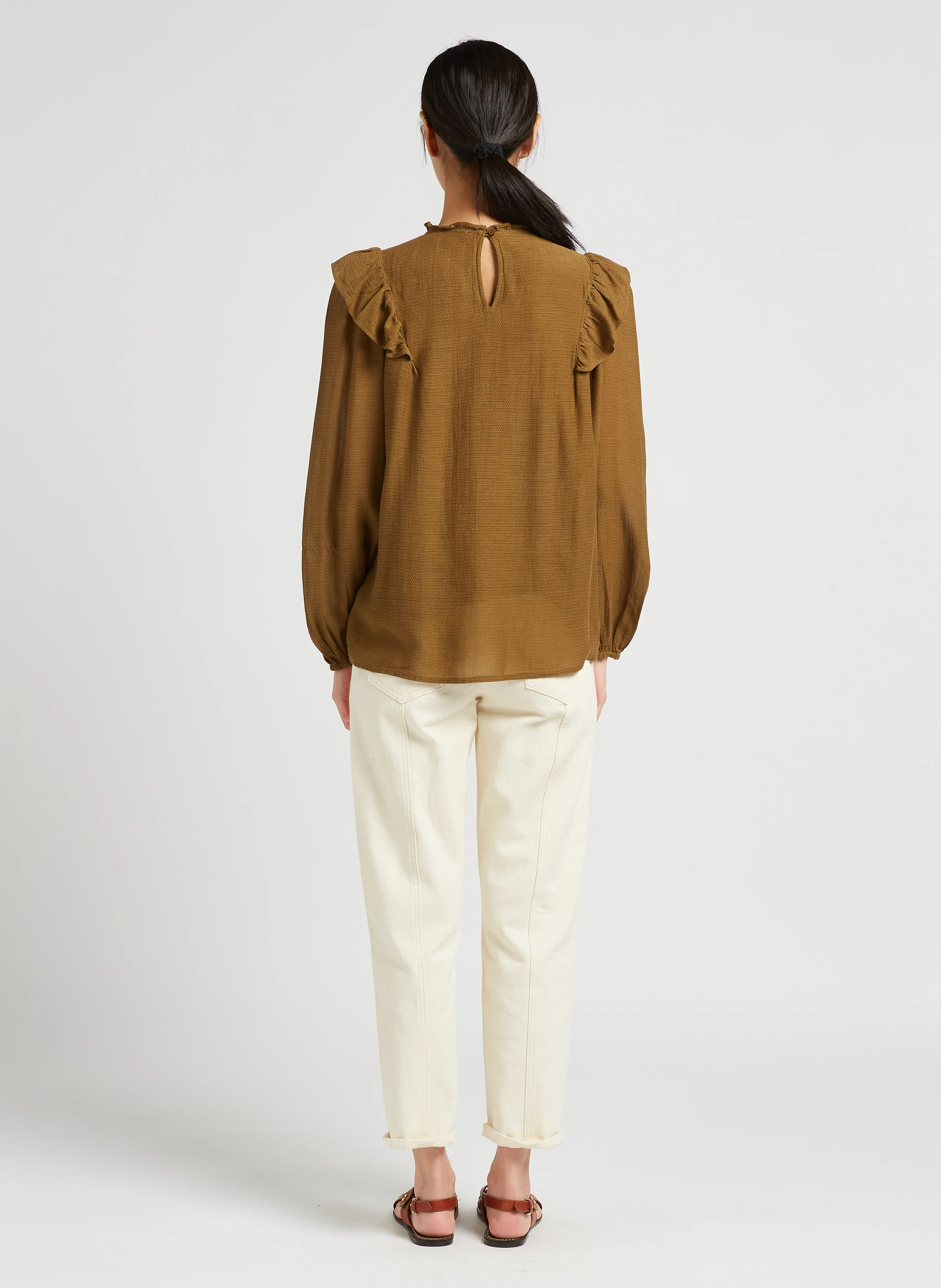 Jean droit en coton| Beige