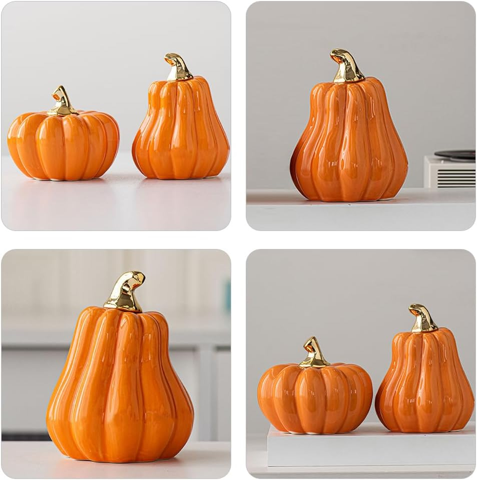 (12x10cm) Keramik Halloween Kürbis Deko Aufsteller Home Accessoire Thanksgiving / Halloween Tischdekoration - Orange