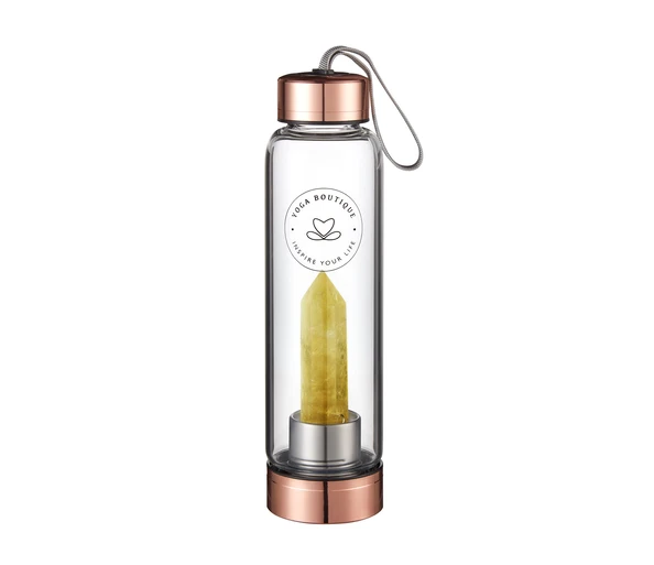 YOGA BOUTIQUE Get energized, get happy! Crystal Water Bottle Citrin rosegold