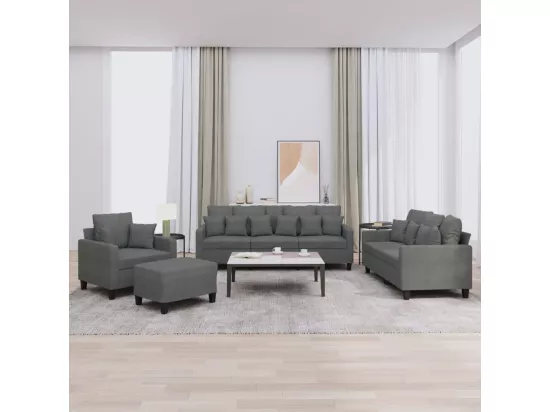 Ensemble de canapés 4 pièces coussins gris foncé tissu