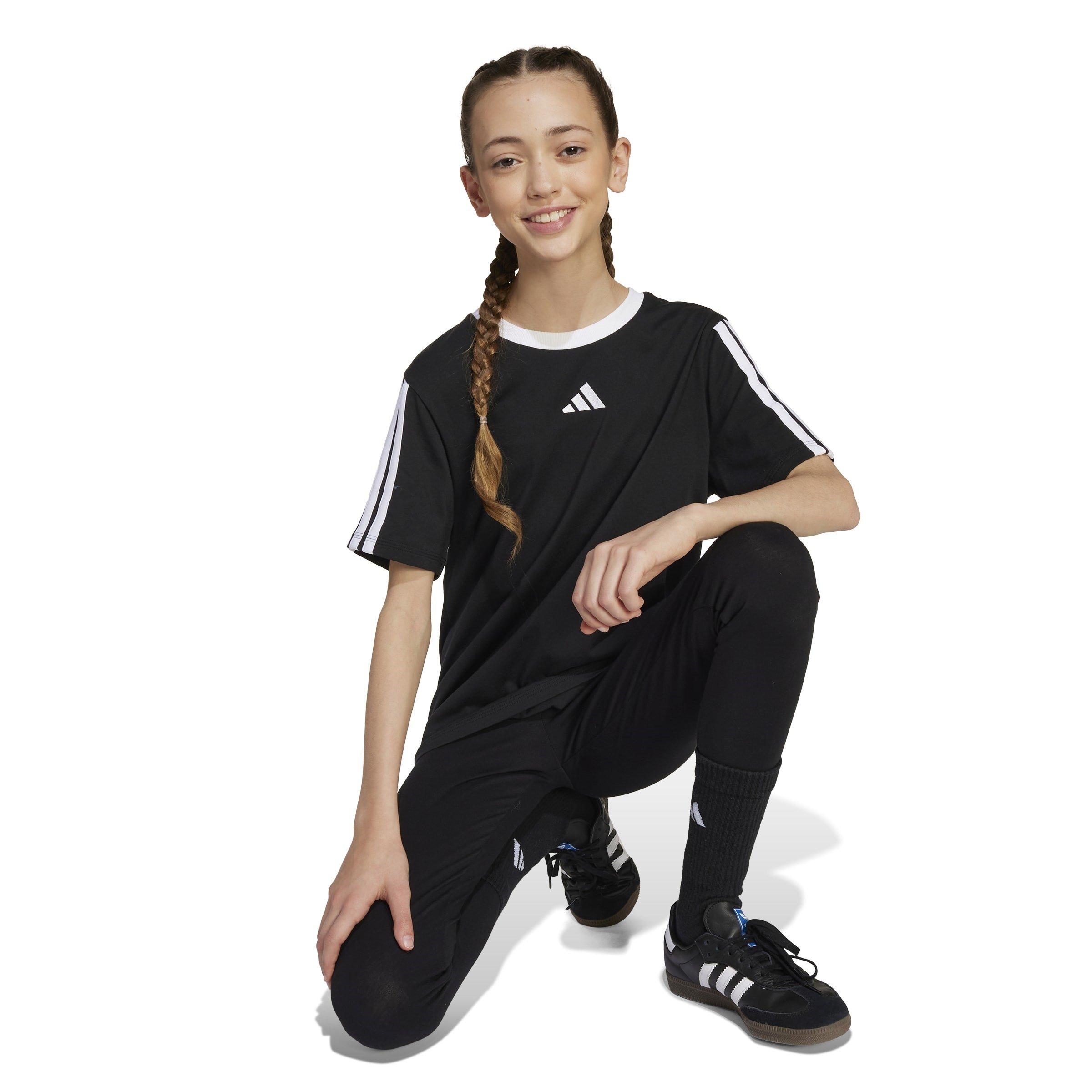 adidas Essentials 3 Stripe T-Shirt Junior Girls