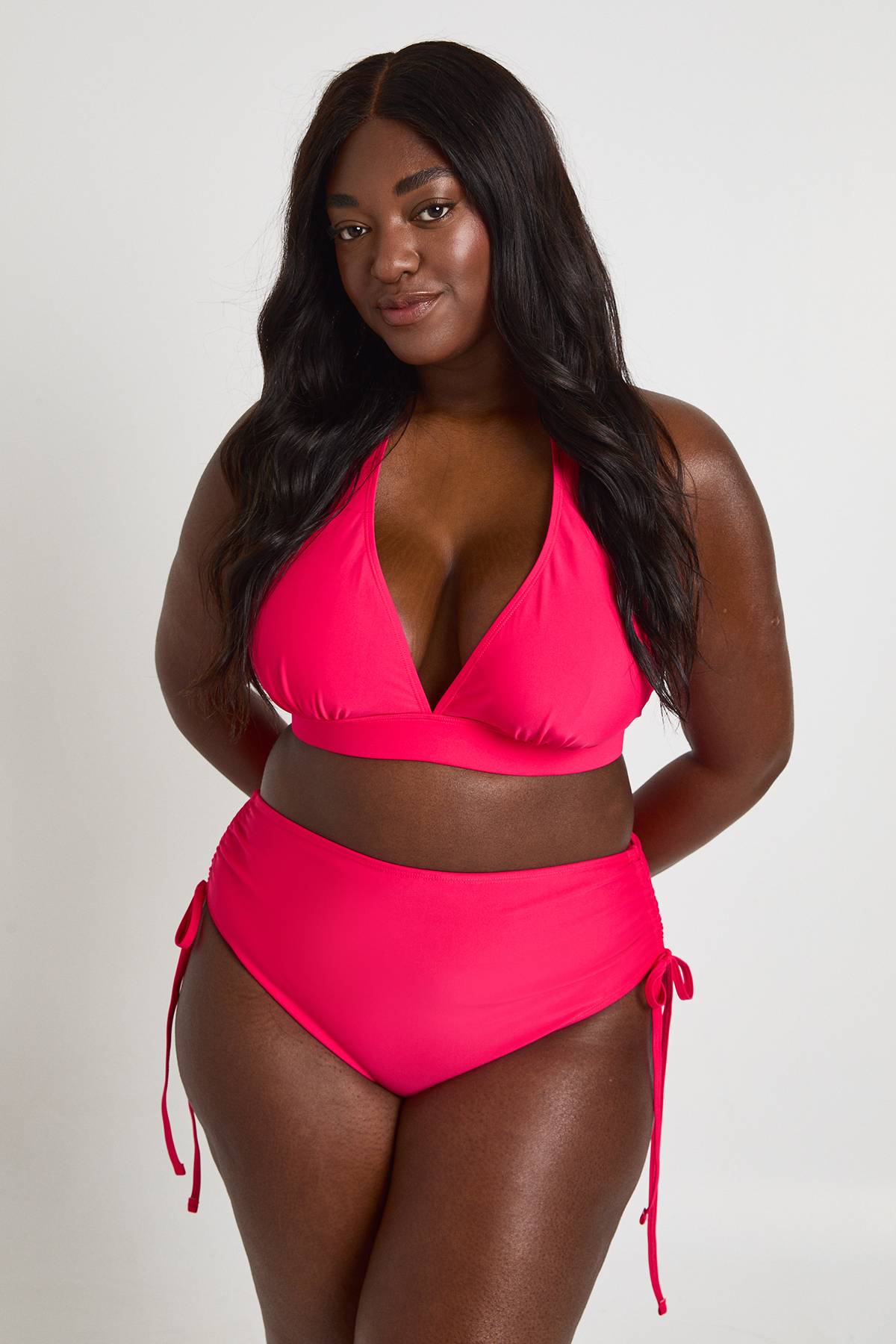 boohoo Bas De Bikini Grande Taille Taille Haute Froncé Avec Effet Ventre Plat