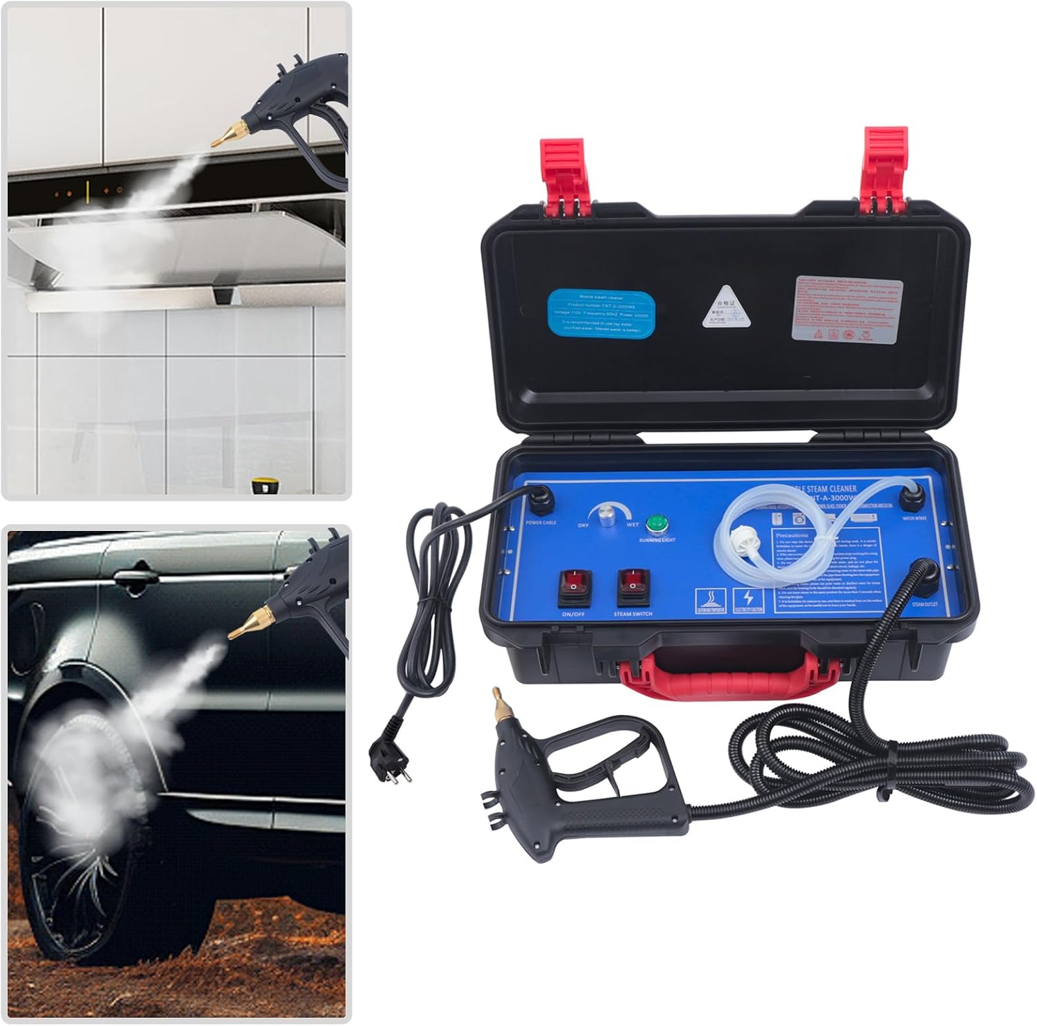 Dampfreiniger 3000W mit Dual-Modus bis 130°C Hochtemperatur Profi Reinigungsgerät KFZ Haushalt Küche Dekontamination Reinigungsmaschine