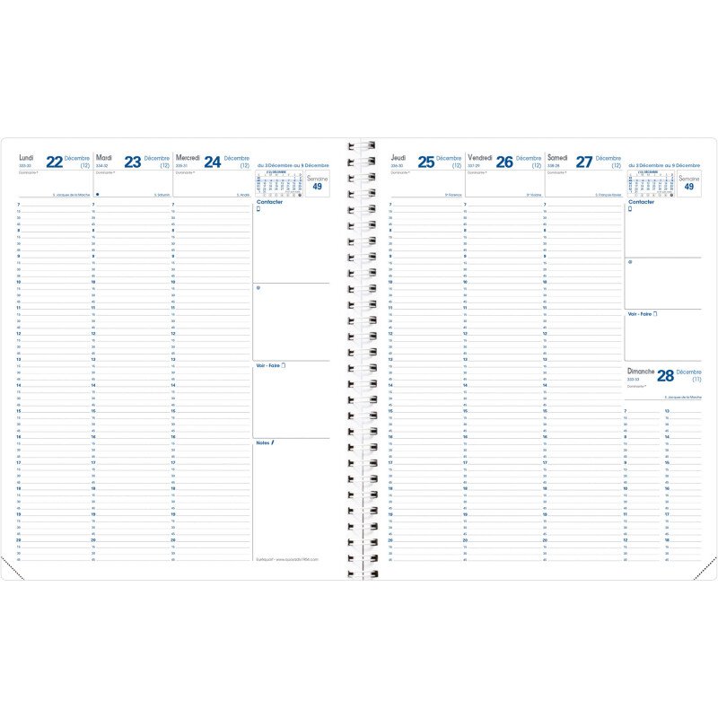 Agenda Quo Vadis Euréquart S Classique semainier - année 2027 - 24 x 30 cm noir
