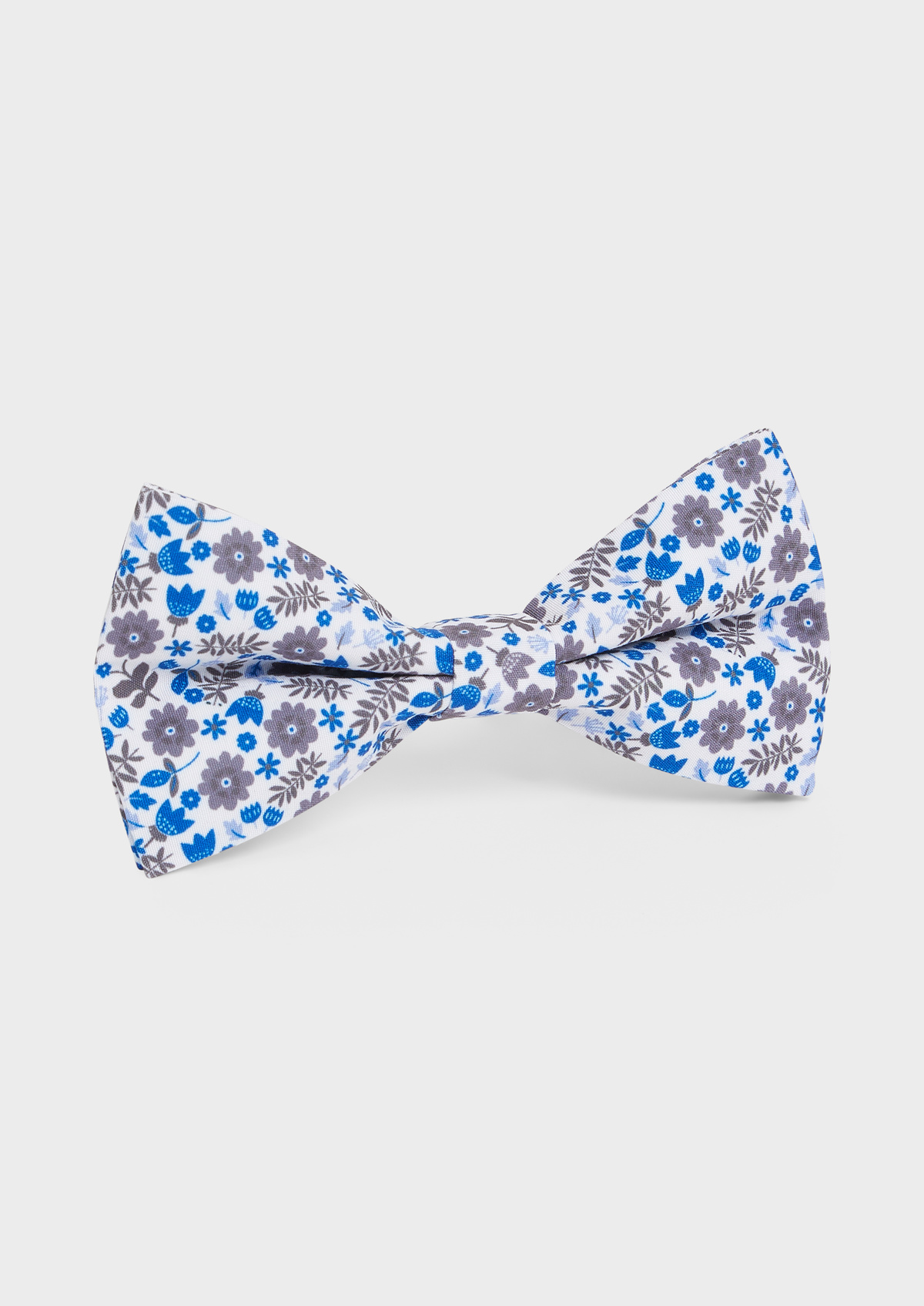 Noeud papillon blanc à motif fleuri bleu azur et marron