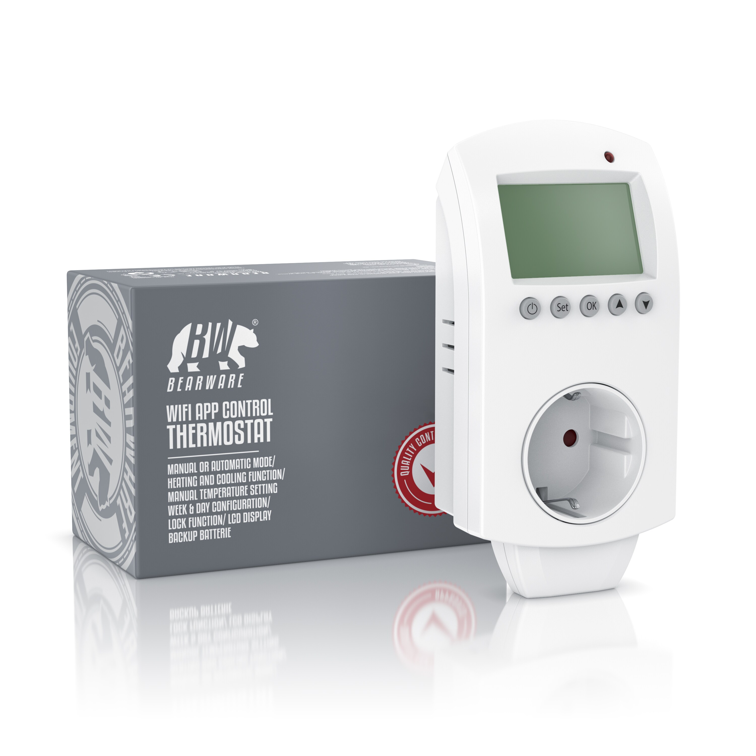 BEARWARE WLAN Thermostat Steckdose - Steckdosenthermostat - WiFi Smart Life, TUYA - für Heizgeräte - mit Share-Funktion - 5°-35°C