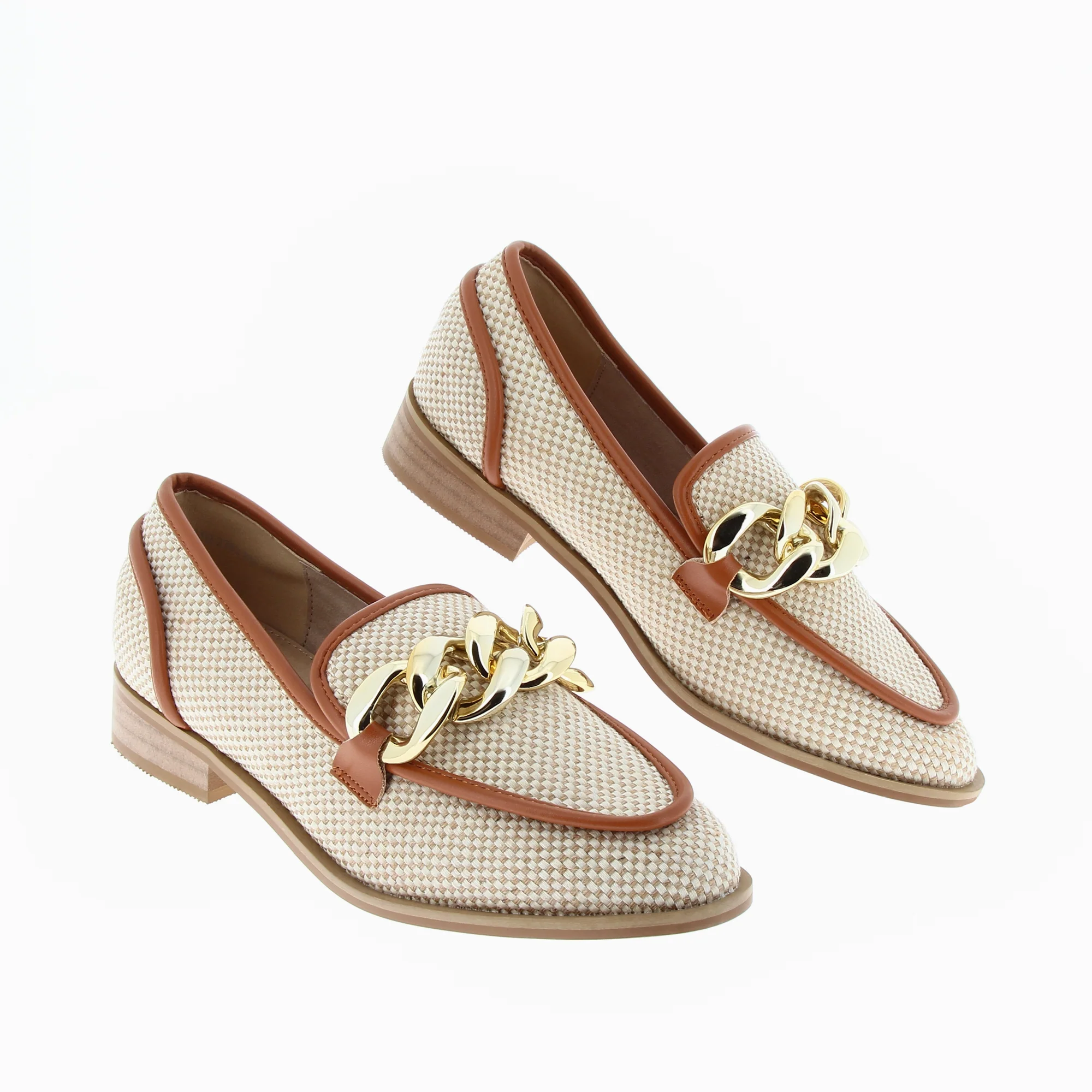 Mocassins, Derbies, Ballerines-Mocassins Barbara beiges à chaîne or