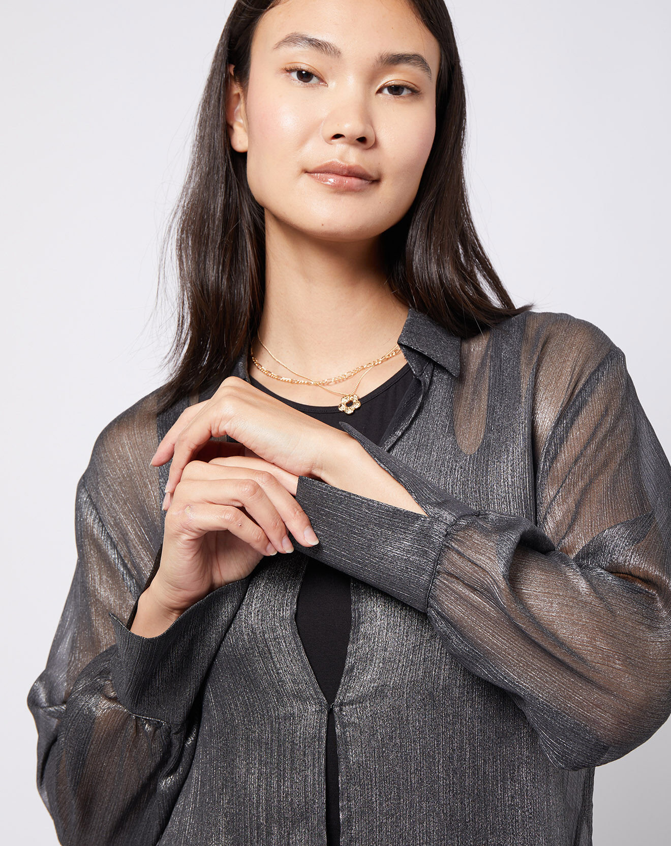 Esprit Blouse lurex 2 en 1 gris foncé
