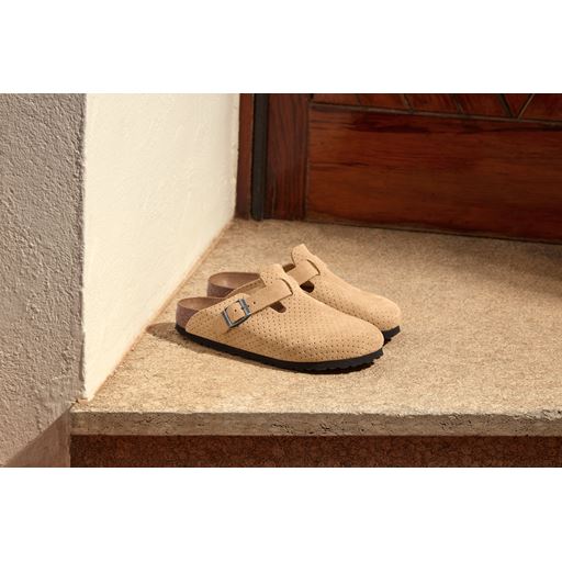 Birkenstock Boston Suede Embossed Sko, New Beige, 42